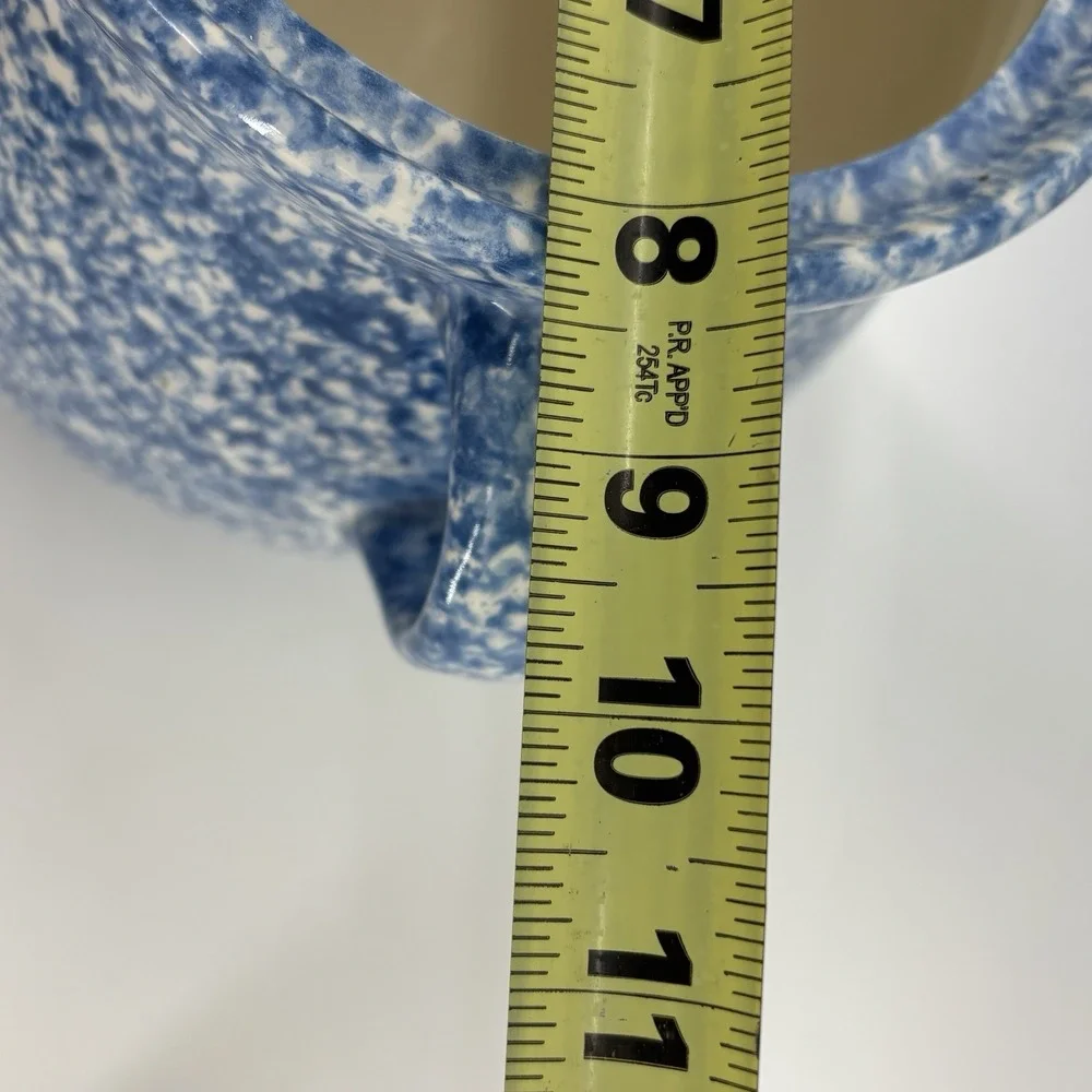 N.S. Gustin Ceramic Goose Jar Ladle Blue Spongeware Stipple Duck Cottagecore